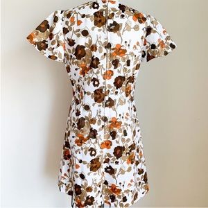 Vintage 1960s Brown Floral Mini Dress / S